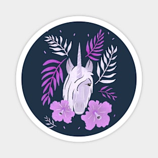 Pink Unicorn Tropical Hibiscus and Leaves Magnet